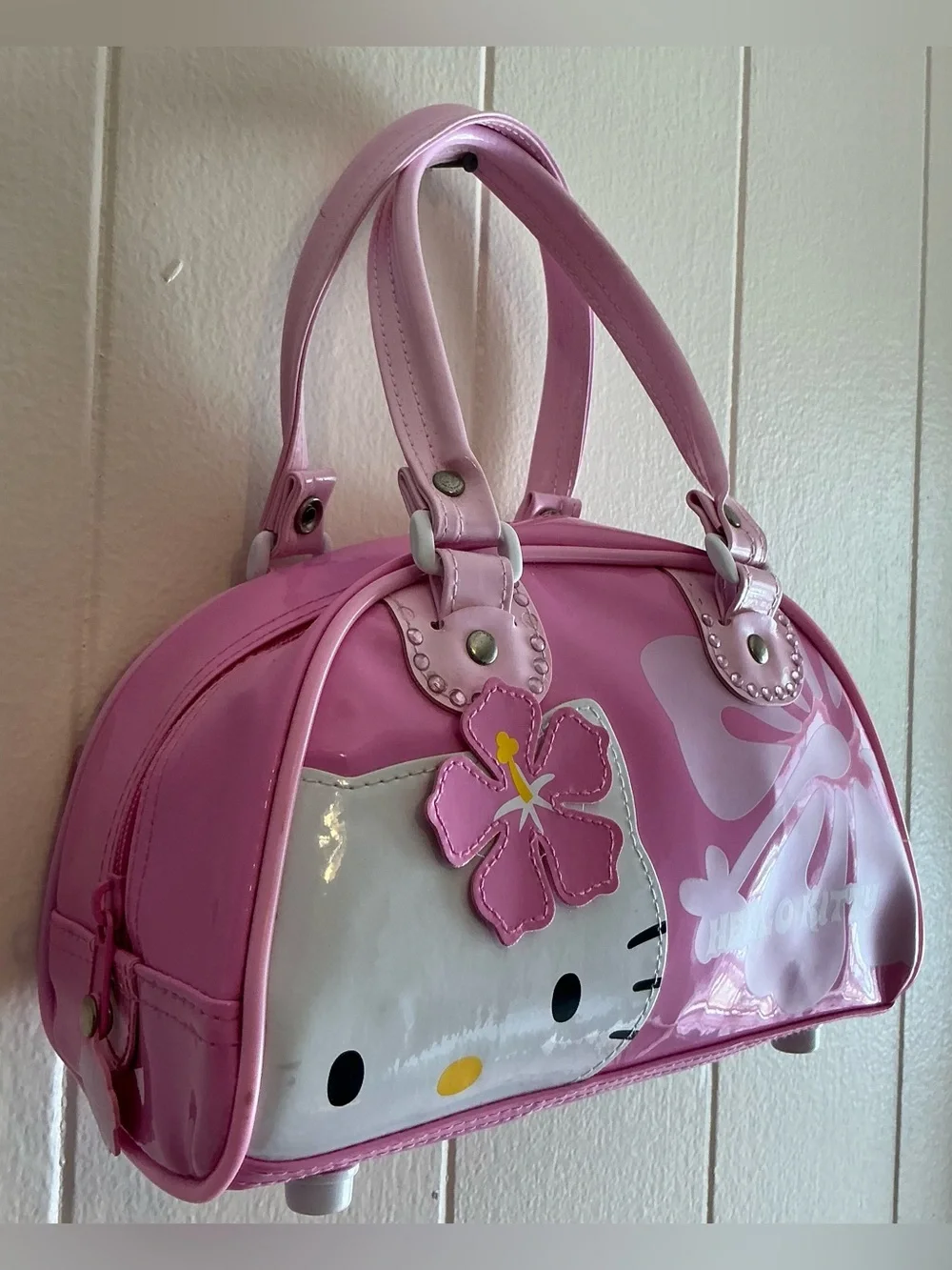 Vntg Rare Y2K Hawaii Hibiscus Flower Sanrio Hello Kitty Mini Bowler Handbag Bag